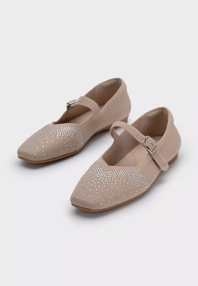 EMBELLISHED RHINESTONE FLY KNIT MARY JANE FLATS飞织云感舒适玛丽珍鞋
