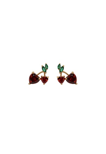 ZITIQUE red and green and gold Women's Cute Cherry Earrings - Gold 506CEACCD9FE8DGS_1