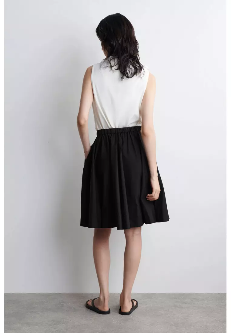 PINTUCKED COTTON MIDI SKIRT