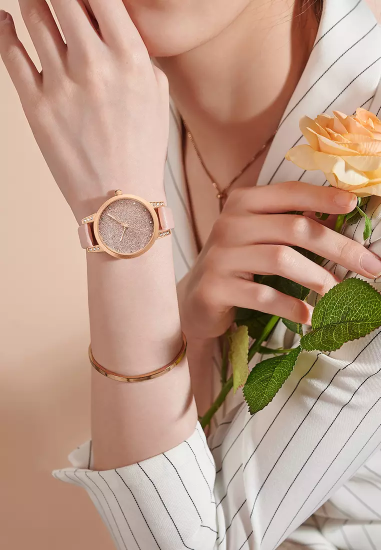 jam tangan wanita Tali kulit Gelang Kulit Sederhana Jam dengan gelang