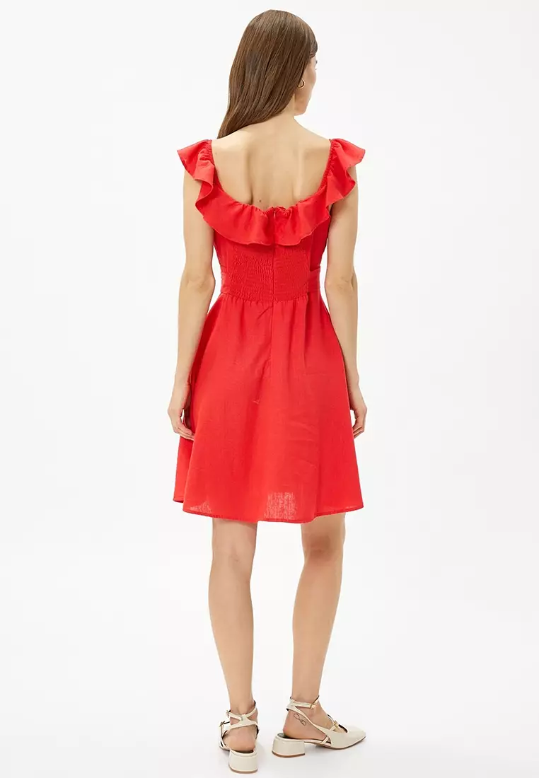 Linen Dress with Ruffles and Belt