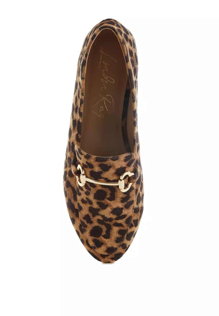 Sepatu Loafer Datar Hias Horsebit dengan Motif Macan Tutul