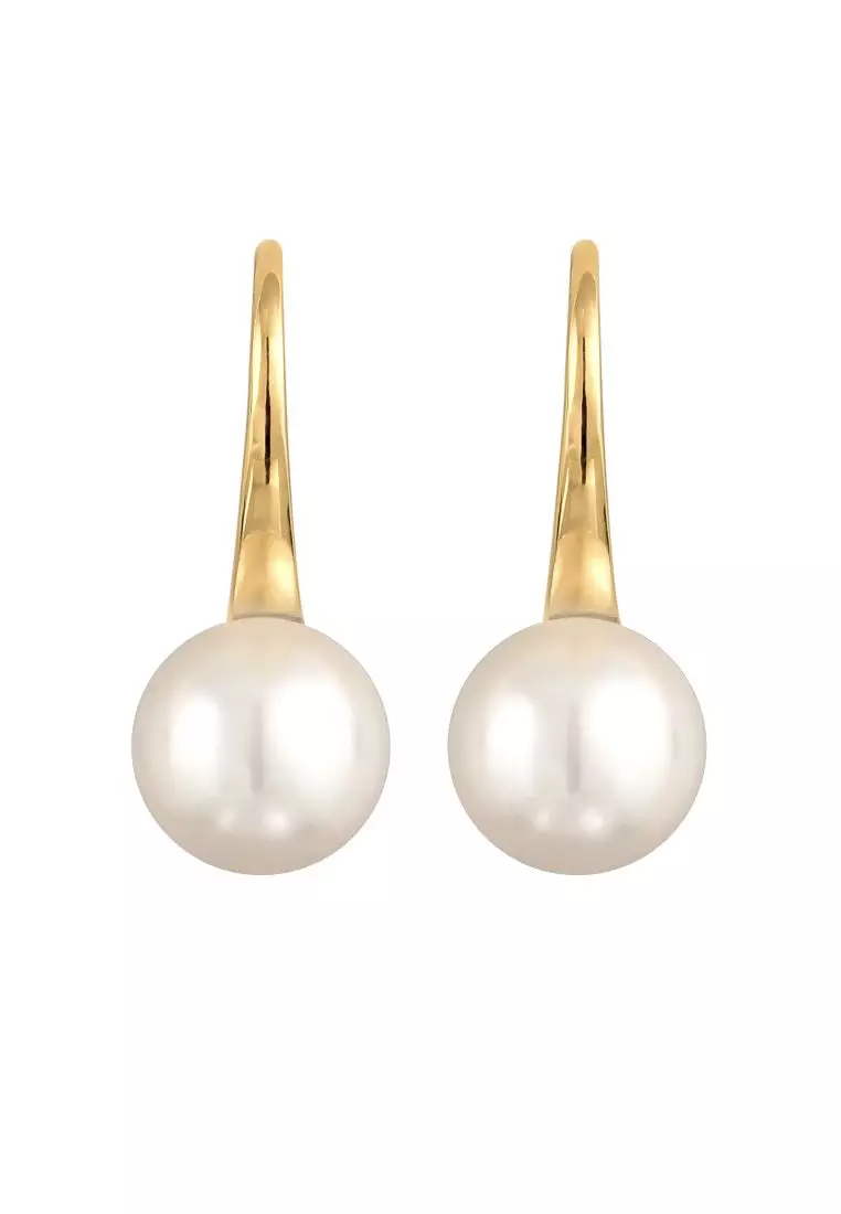 Anting Perhiasan Perak 925 Wanita Drop Classic Elegant Synthetic Pearl Gold Plated Embellished with Crystal by Swarovski®