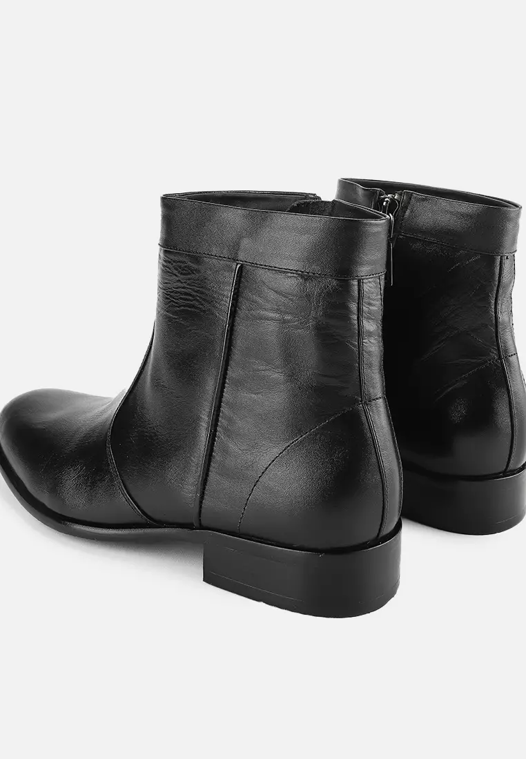 Jacob Sepatu Boots Pria Kulit Asli Seleting samping - Black