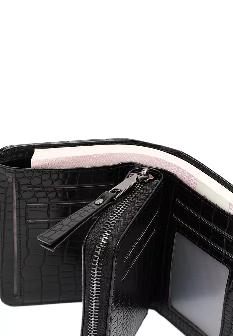 Women's Croc Wallet with Coin Compartment (Dompet Pendek Wanita) - Hitam