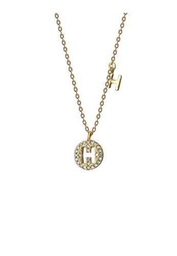 ZITIQUE gold Women's Diamond Embedded Hollowed Letter H Necklace - Gold 00522ACDA40482GS_1
