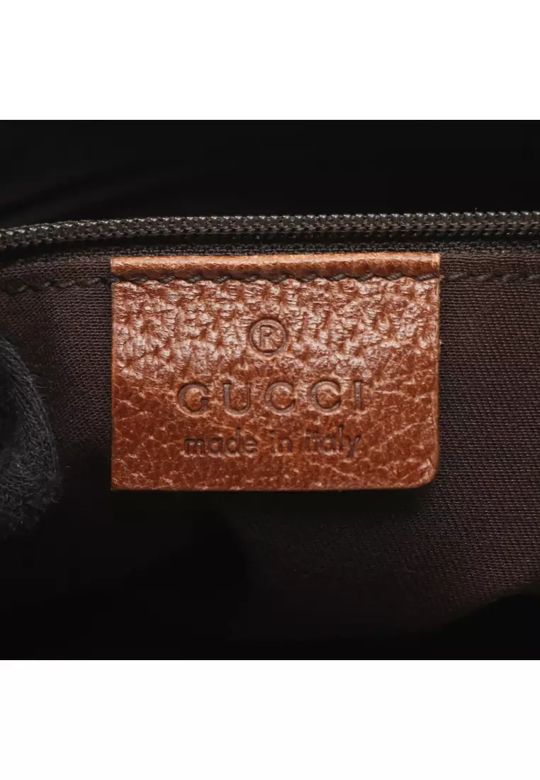 Pre-Loved Gucci Abby Interlocking G Handbag tote bag denim leather Navy Brown