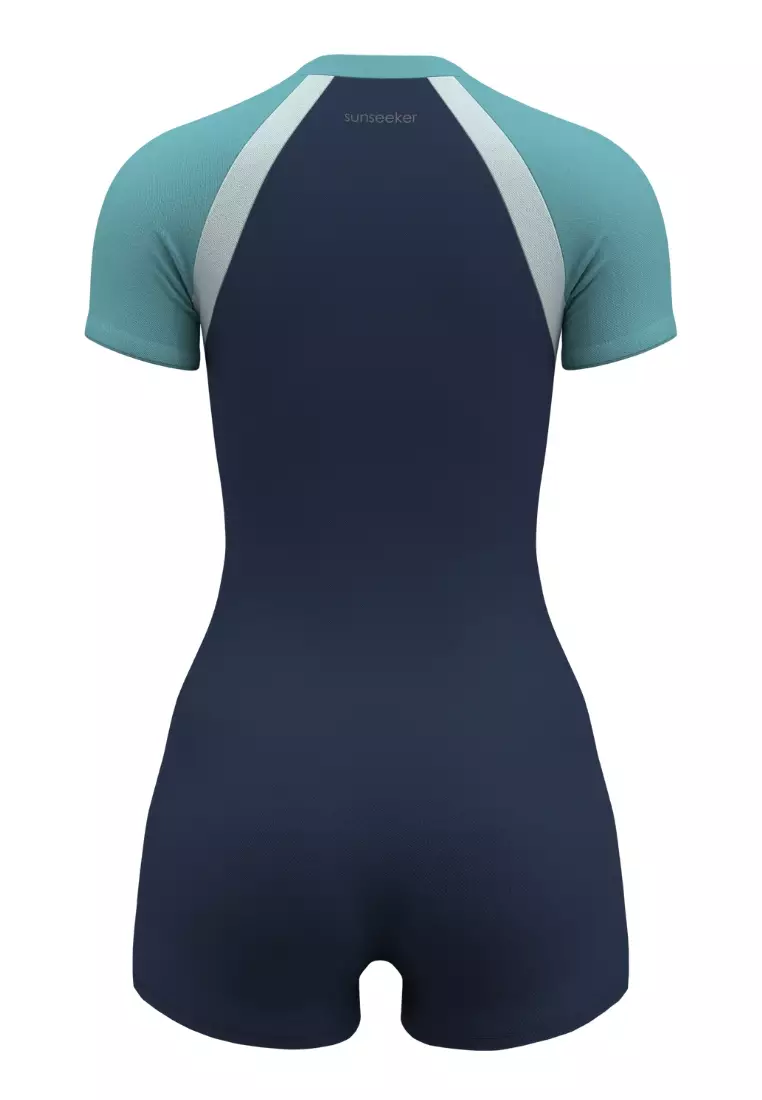 Sport Solid Teal Blue Zip Front Bodysuit