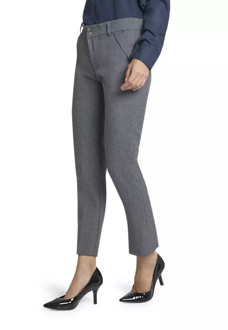 Fitzgerald Celana Kerja Motif Solid Trousers Bawahan Wanita Formal - Abu