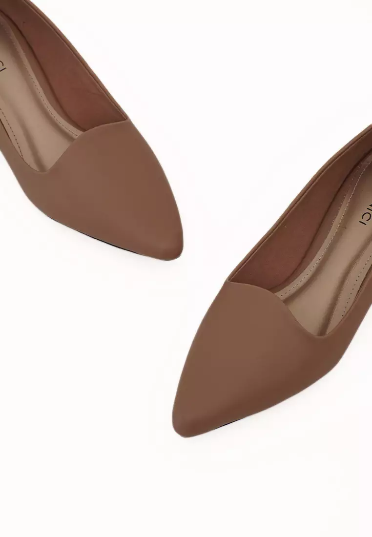 VIVI NICI - Danielle Sepatu Kerja Wanita Pantofel Hak 3 Cm Milk Coffee