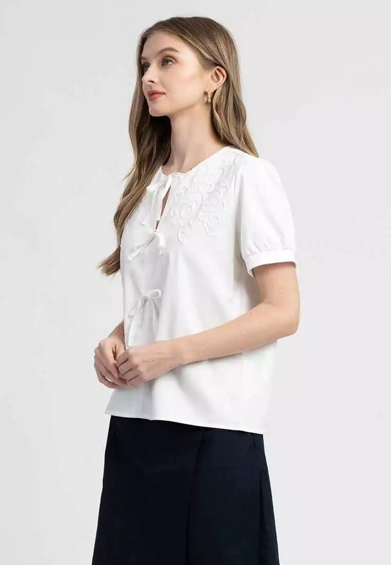 Elia Bow Front Top with Puff Short Sleeves