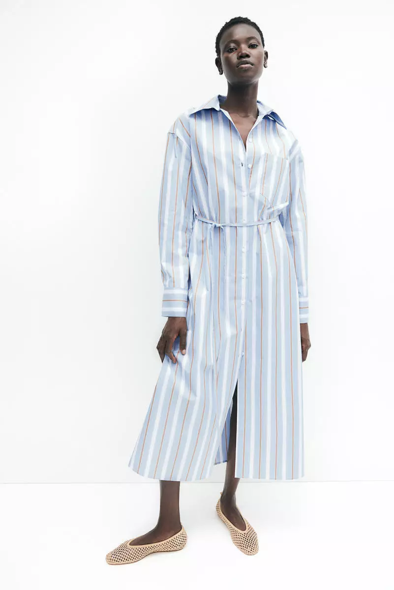 blue and white h&m dress H&M Smock Maxi Dress  Blue & White tropical print 
