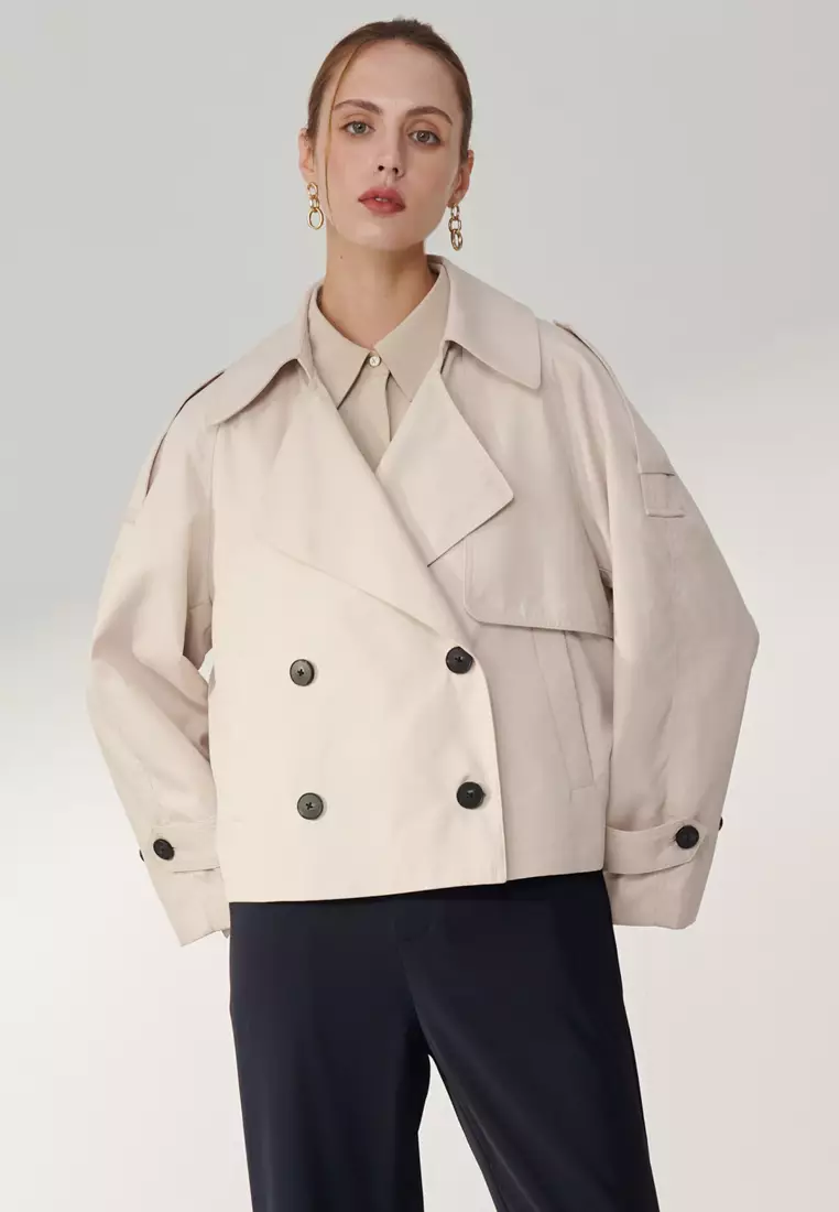淺卡其短風衣外套