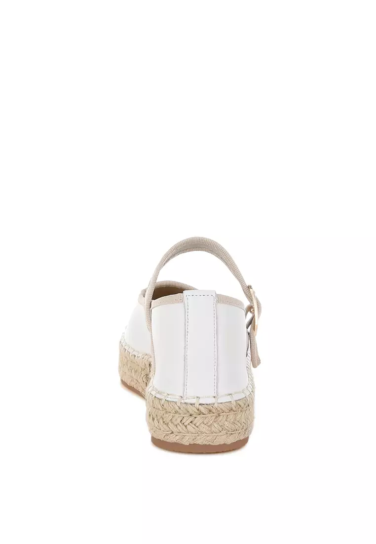 Genuine Leather Mary Jane Espradrilles in White