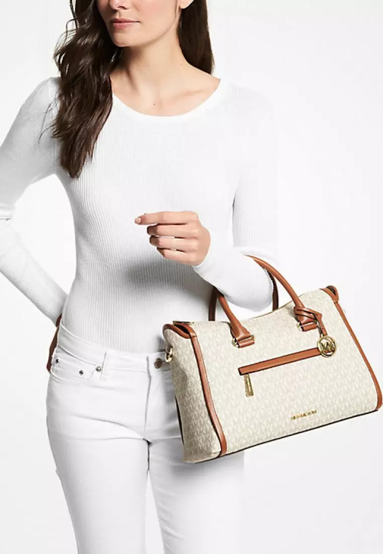 Michael Kors Carine Large Logo Satchel Vanilla