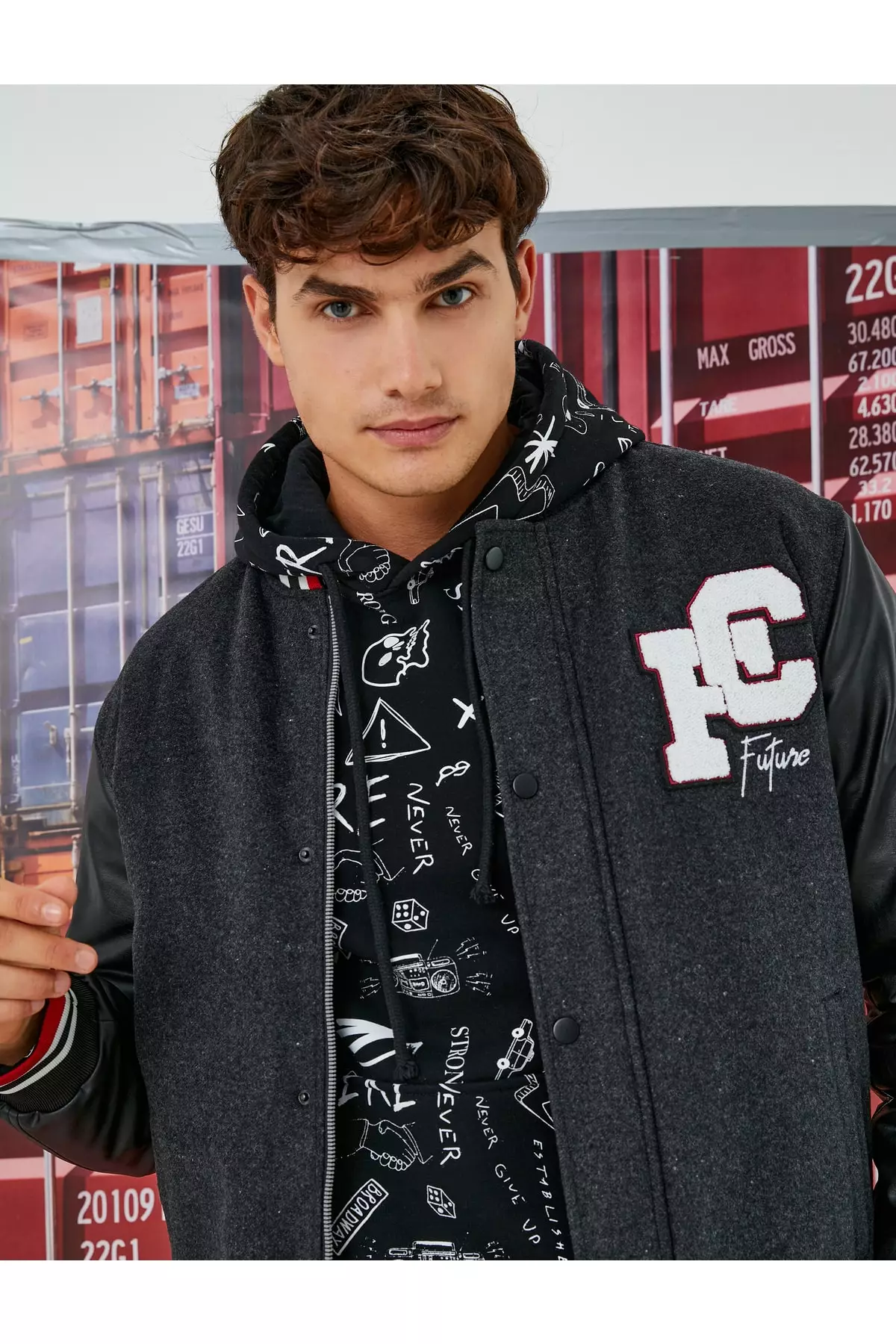 College Printed Jacket Bomber Collar