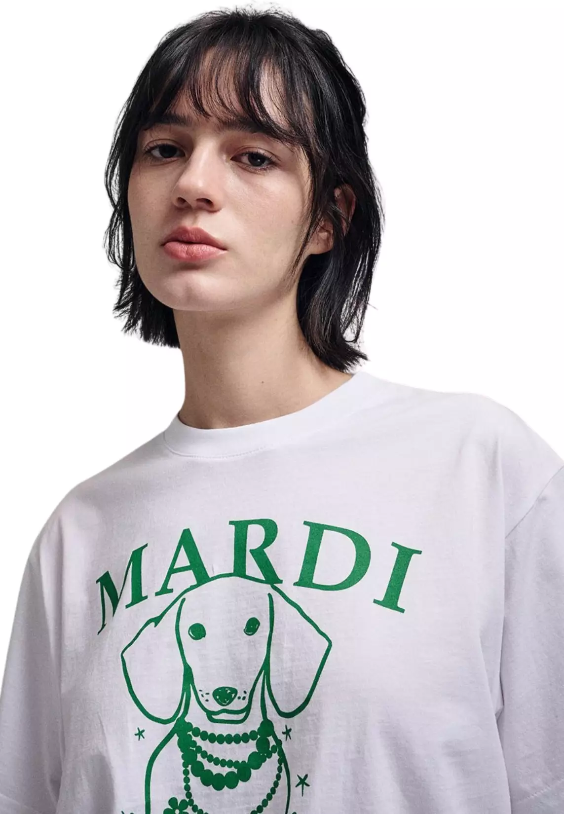 Tshirt Swing The Tail Ddanji Pearl Necklace - White Green