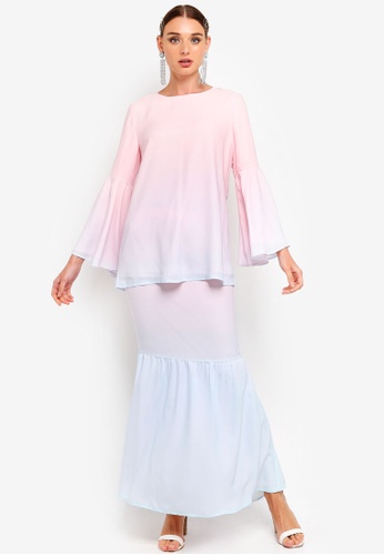 Flare Sleeves Top Set from Zalia in Pink and Blue