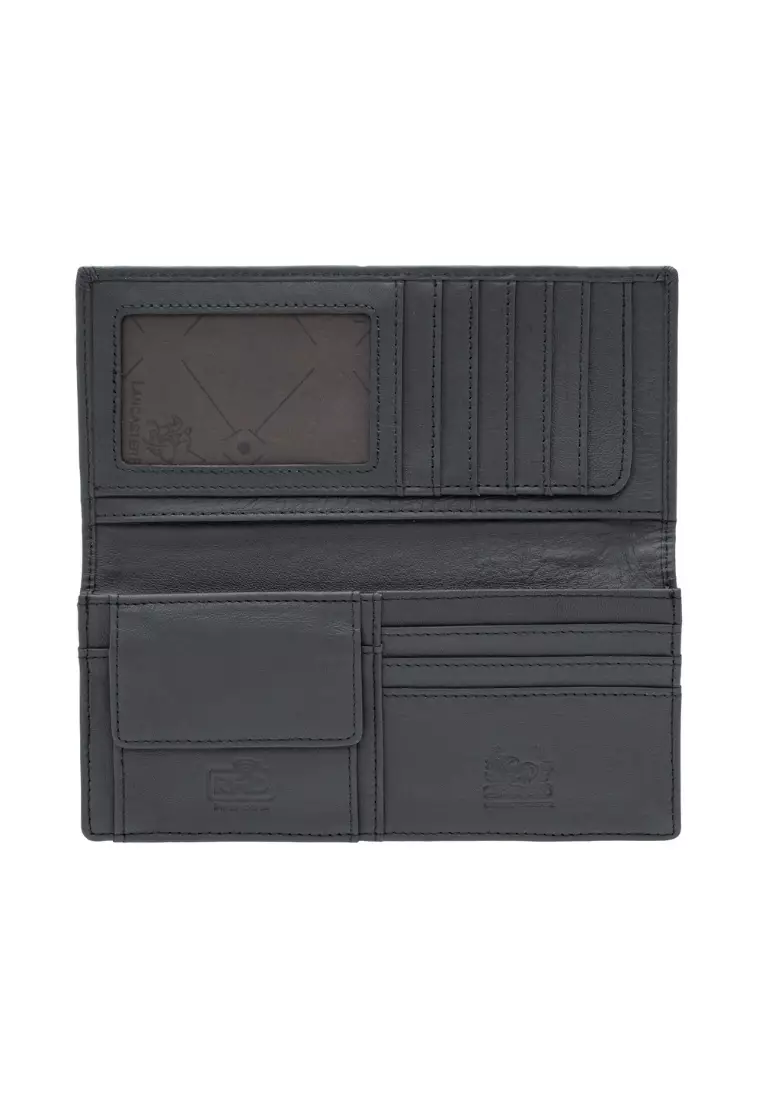 LancasterPolo Grain Leather RFID Bi-Fold Long Coin Wallet for Men PWB 20576