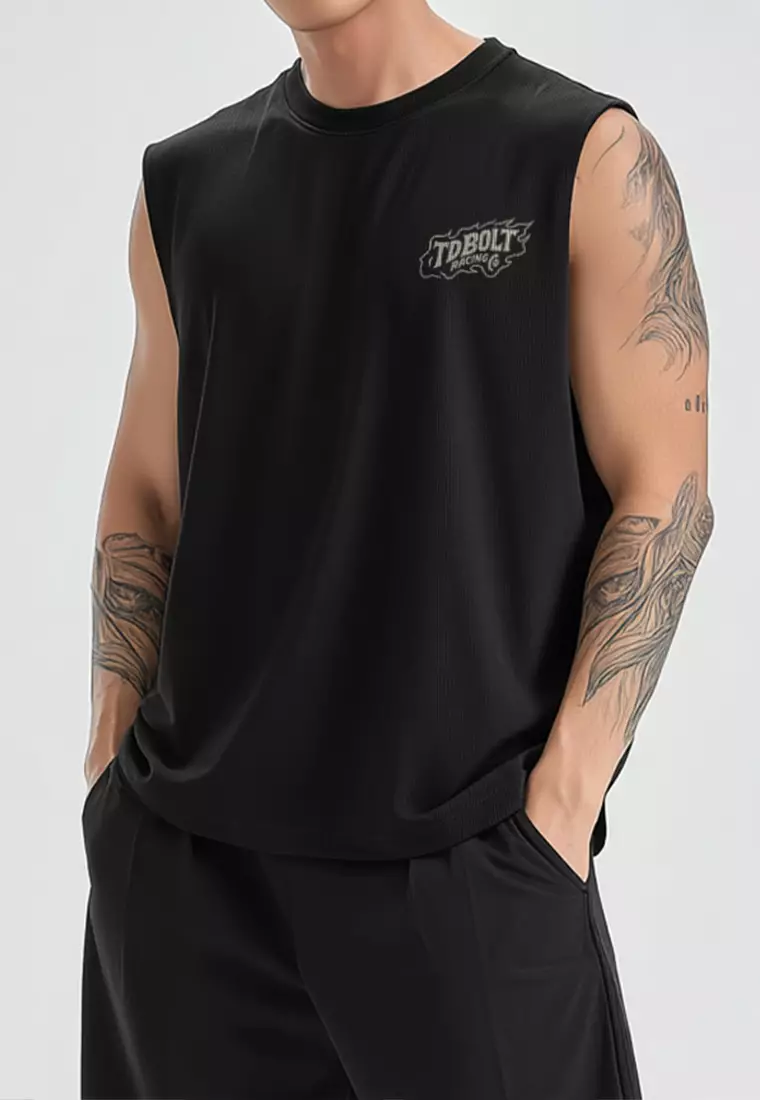 MSA95 Kaos Lari Kalcer Kutung Sleeveless "spike messy pace don't care" hitam
