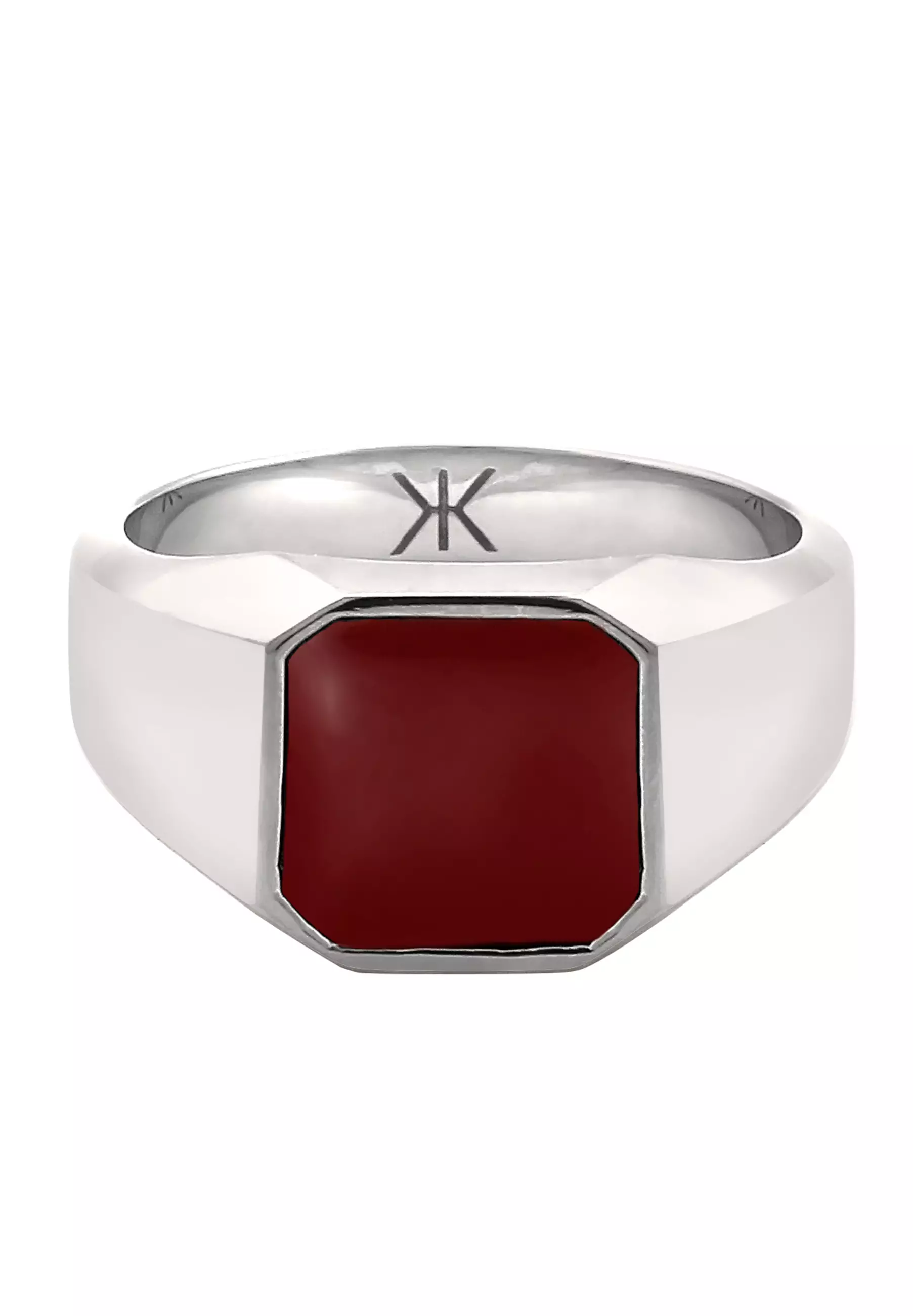 EXCLUSIVE Cincin Perhiasan Perak 925 Pria Signet Square Enamel Red