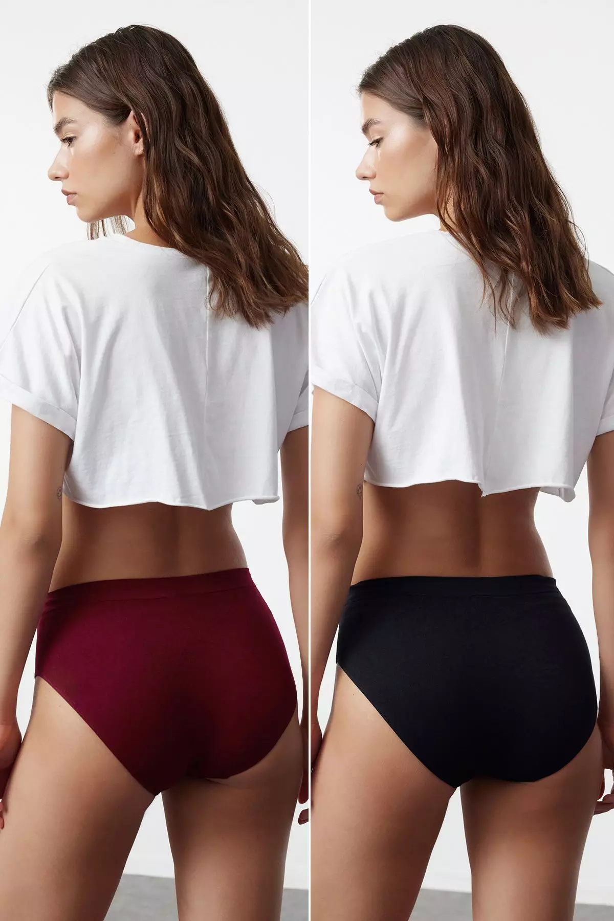 Black-Claret Red 2 Pack Seamless Hipster Knitted Panties THMAW22KU0013