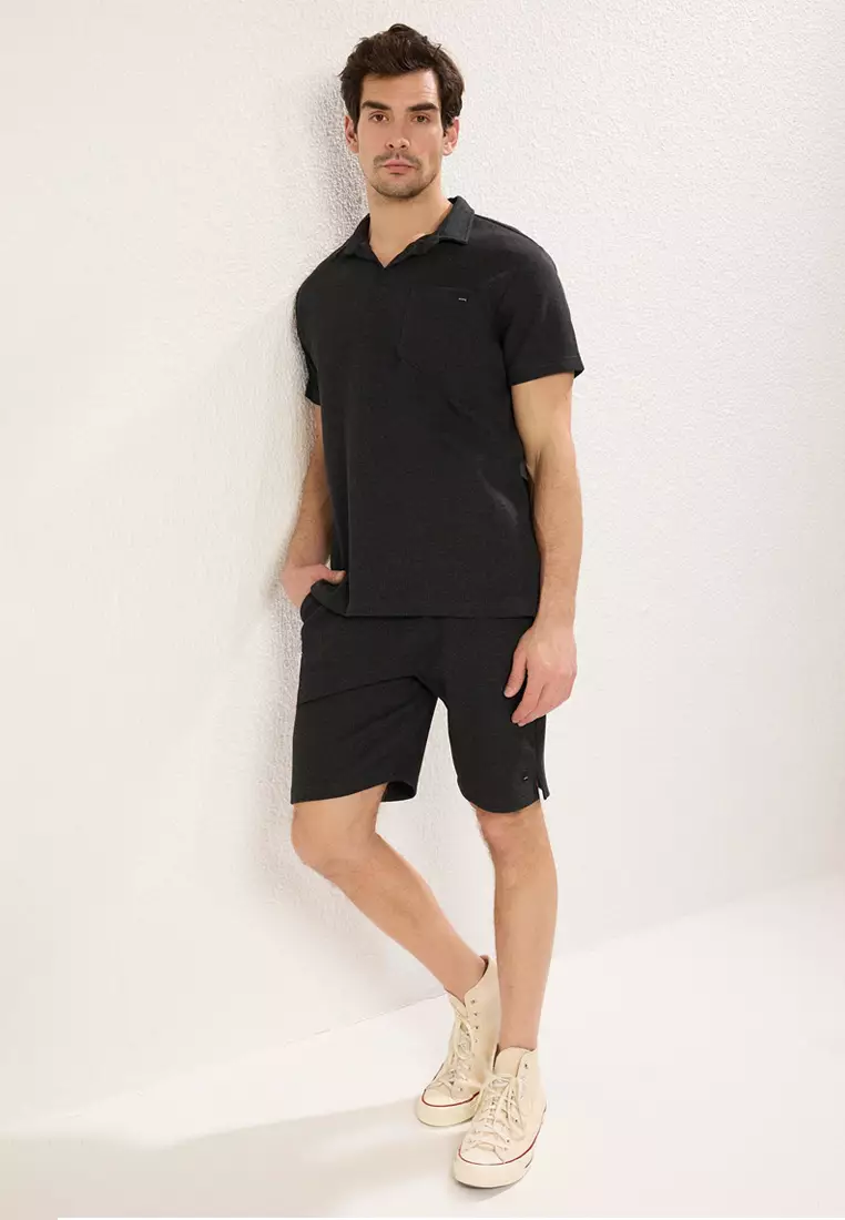 Anthracite Regular Cut Textured Fabric Tagged Polo Neck Tracksuit TMNSS23EM00003