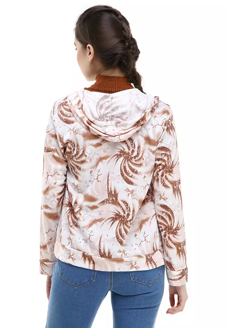 Aciel Jaket Hoodie Tie Dye Lengan Panjang Outerwear Wanita - Coklat