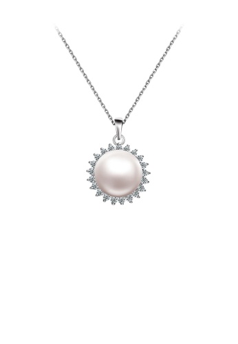 Glamorousky white 925 Sterling Silver Fashion and Elegant Geometric White Freshwater Pearl Pendant with Cubic Zirconia and Necklace 4F1C0AC43DB602GS_1