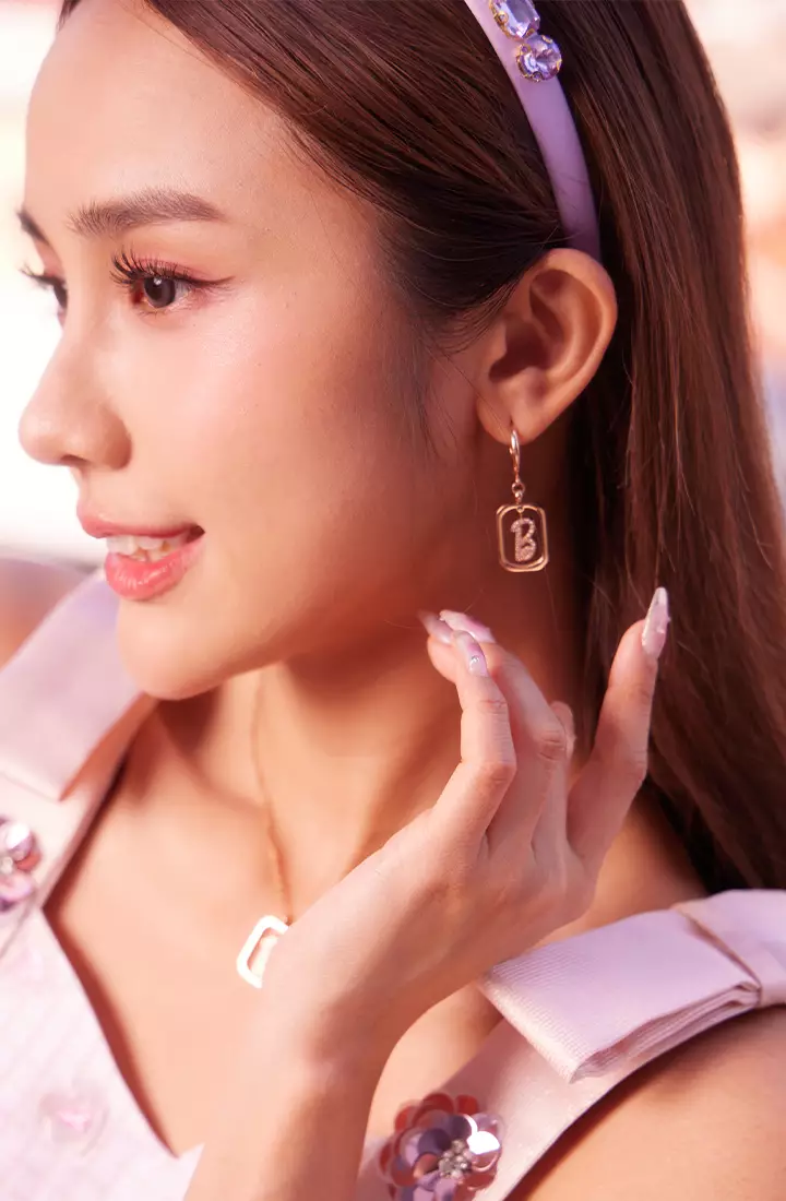 Barbie™ x Celovis Limited Edition Iconic B Pendant Earrings (Rose Gold)