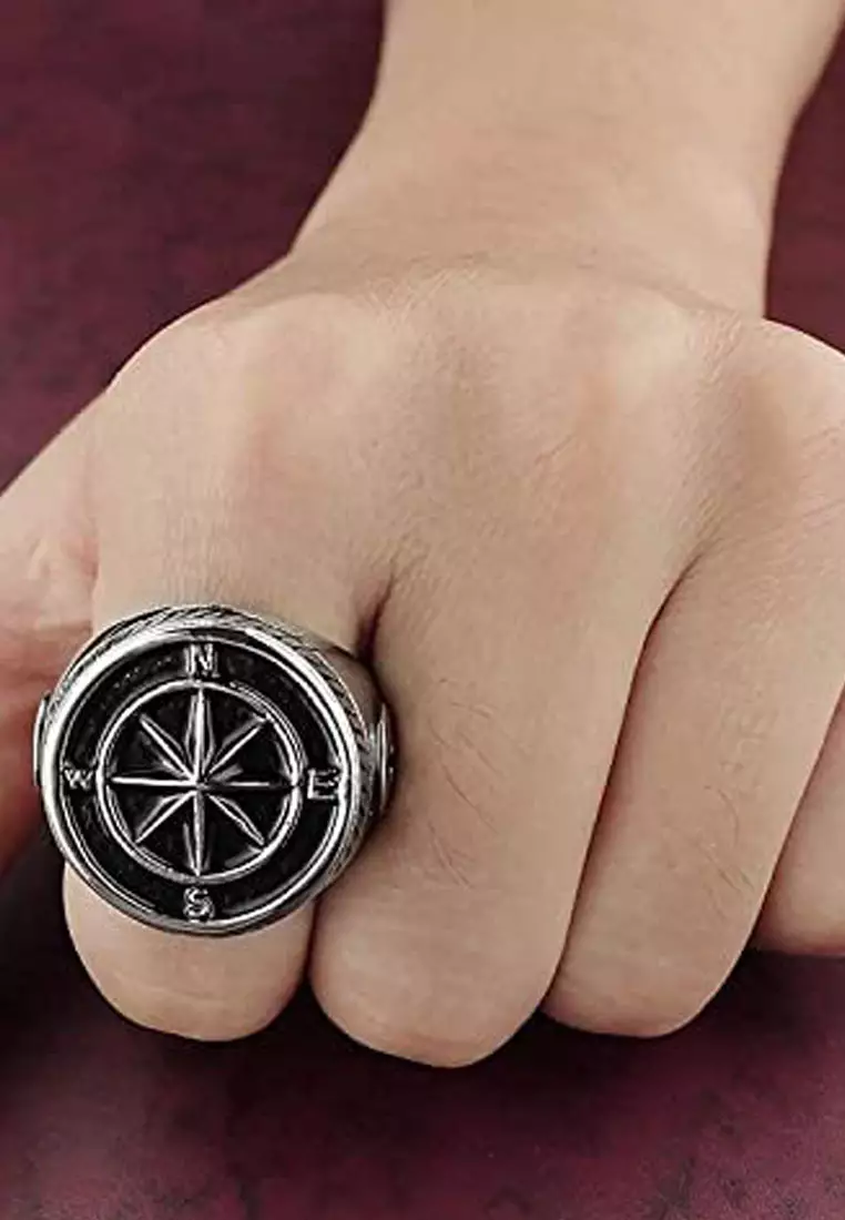 Jual San Marco Compass Stainless Steel Ring Cincin Pria Silver