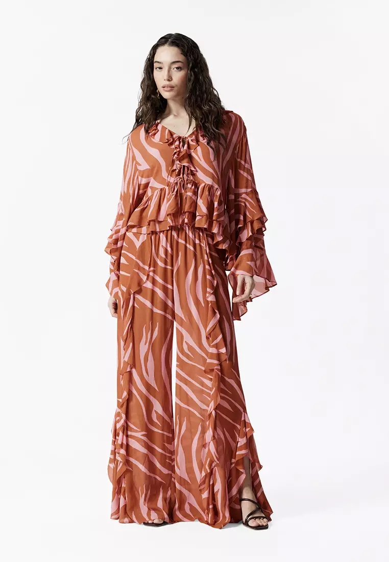 Frilled Wide-Leg Trousers