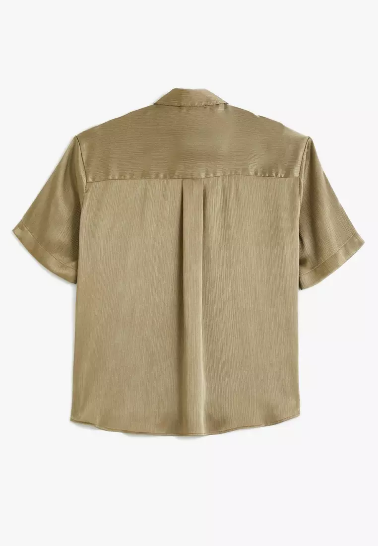 Satin Shirt Short Sleeve Comfortable Fit Classic Collar