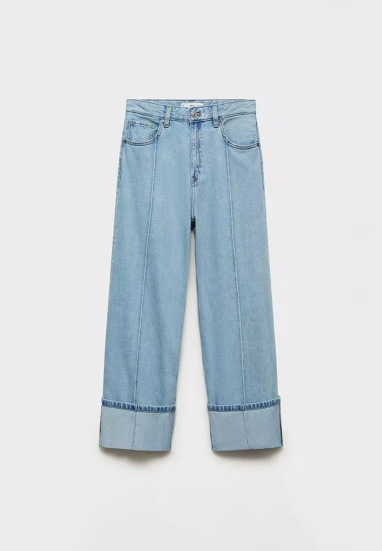 Wide-Leg Cropped Jeans with Turned-Up Hem