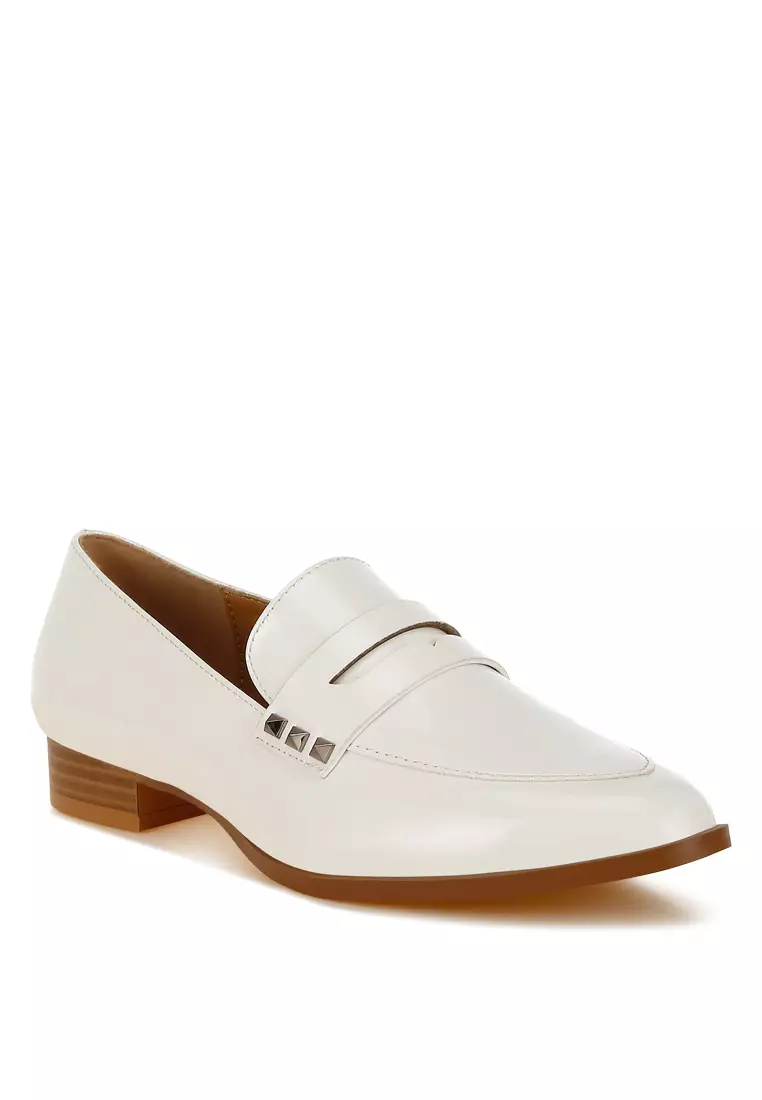 Patent Pleather Penny Loafers in Off White