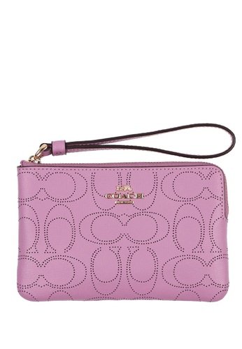 COACH purple Coach Perforated Signature Leather Small Corner Zip Wristlet - Violet Orchid 5D18CACDD4774FGS_1