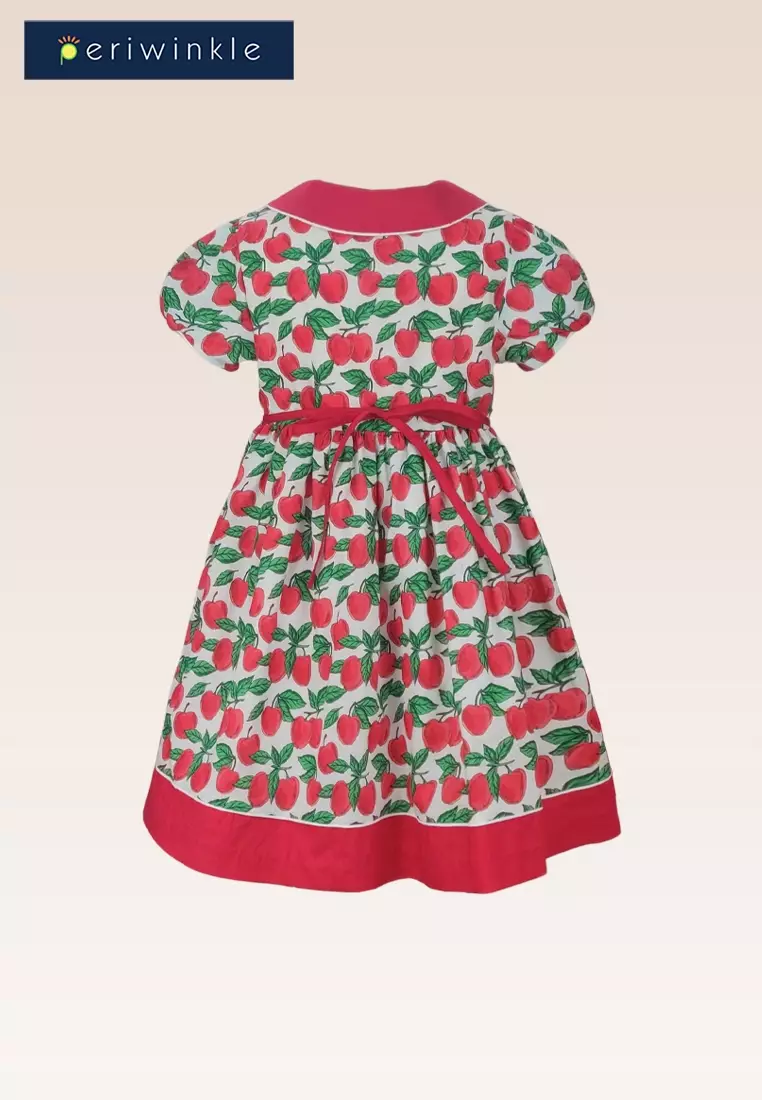 Lorelei Girls Red Printed Dress with Ribbon Tie at Back
