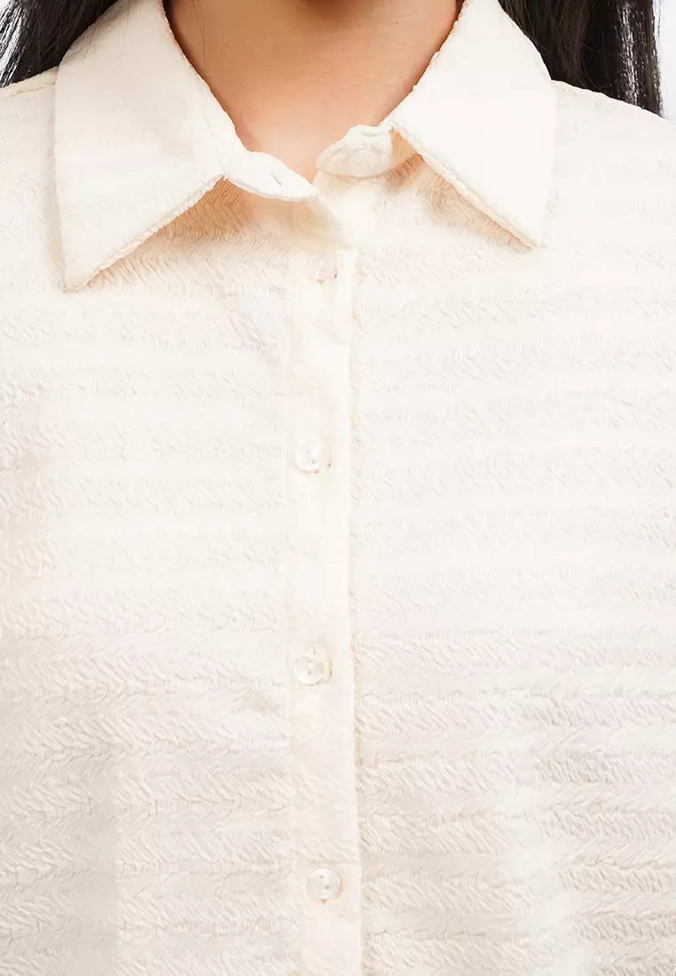 Short Sleeve Textured Crop Blouse