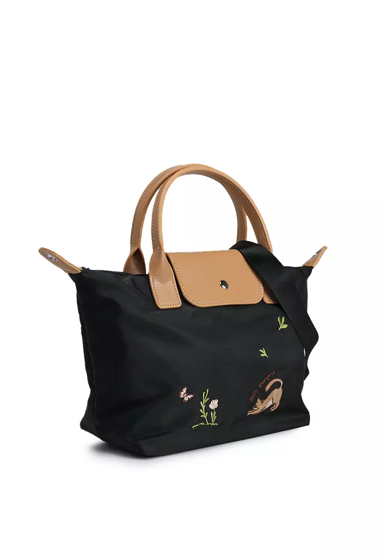 Embroidery Convertible Top Handle Bag