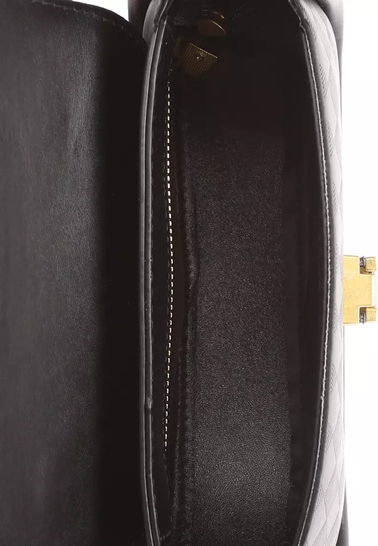 Faux Leather Sling Bag in Black
