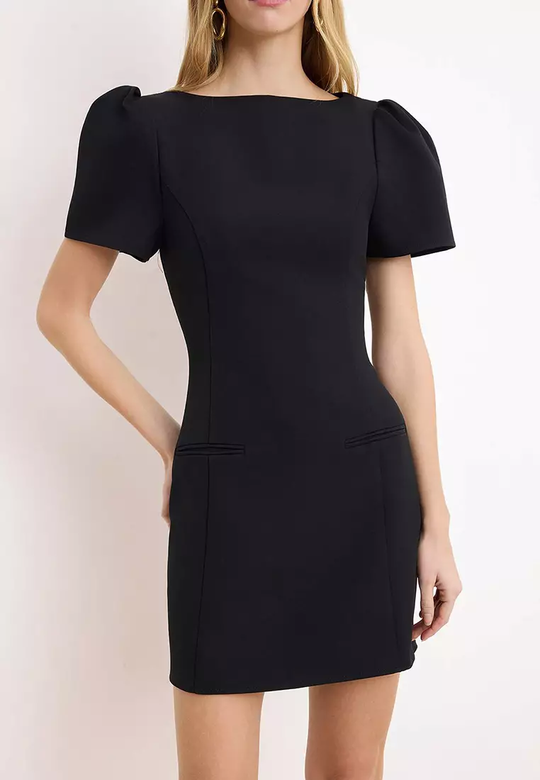 Black Fileto Pocket Detail Short / Mini Woven Dress Twoaw26El373