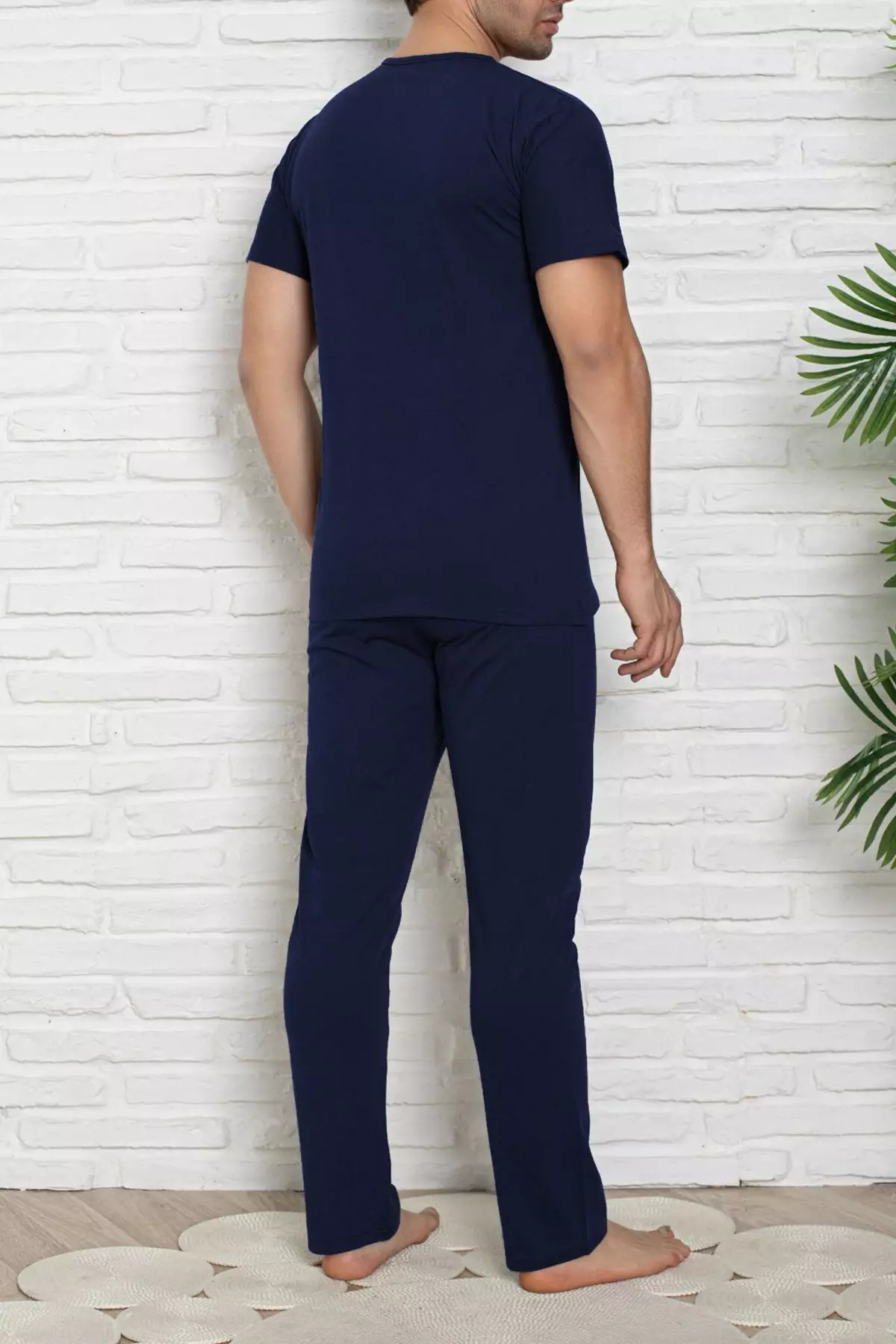 Navy Blue Regular Fit Knitted Pajamas Set Tmnss25Pt00040