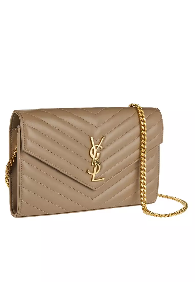 Monogram In Grain De Poudre Embossed Chain Wallet in Black/Gold