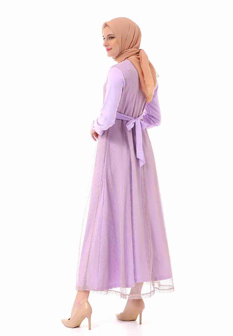 Oriza Long Dress Wanita High Quality Premium - Lilac
