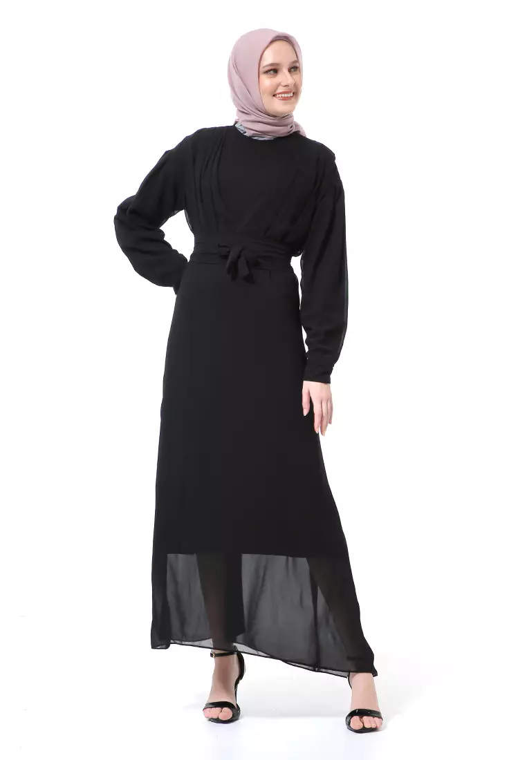 Alika Gamis Dress Long Sleeve Wanita Muslimah High Quality Premium - Black