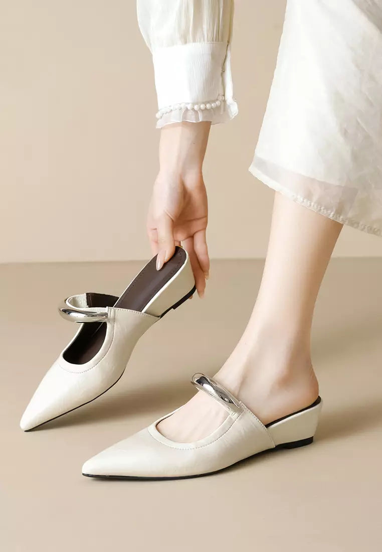 4CM Hidden Heel Buckle Strap Mules WW966-1