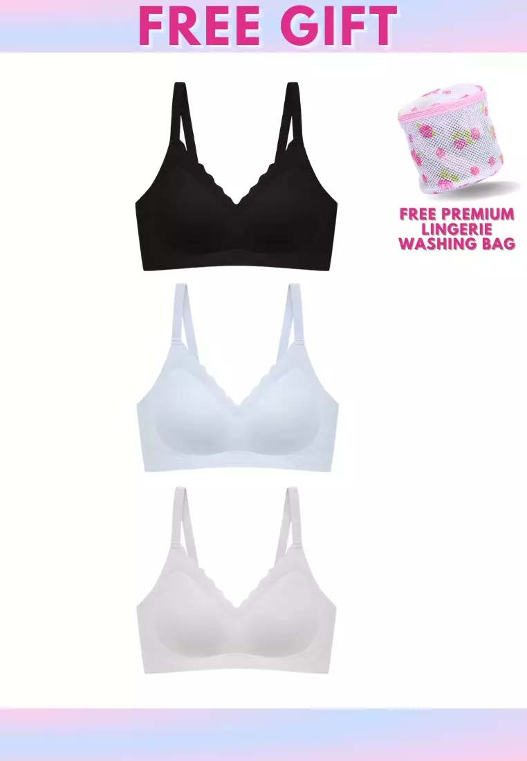 Buy Kiss & Tell 3 Pack Delia Seamless Wireless Comfortable Push Up Support  Bra in Grey, Blue and Black in Grey Blue Black 2024 Online