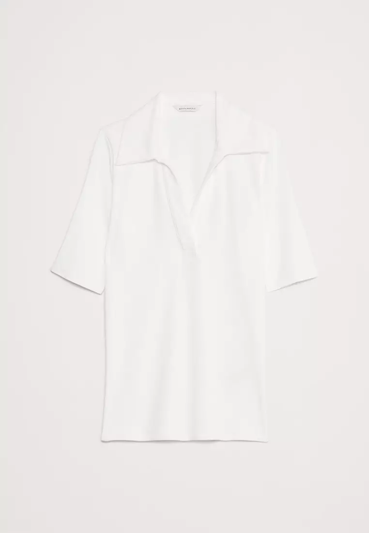 Ribbed Elbow-Sleeve Polo