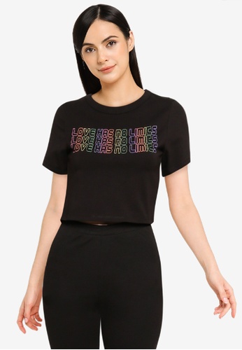 MISSGUIDED black Love Has No Limits Short Sleeves Crop Top F2AF3AAF7D3266GS_1