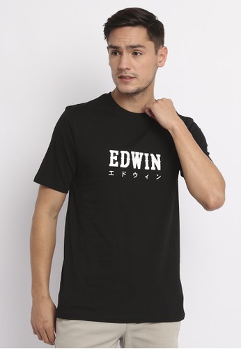 Edwin Jeans black T-SHIRT CLASSIC TEXT WHITE ON BLACK Kaos Casual Pria Lengan Pendek SS - Baju Atasan Top Man Tshirt Crewneck Edwin Jeans 12961AAB360505GS_1